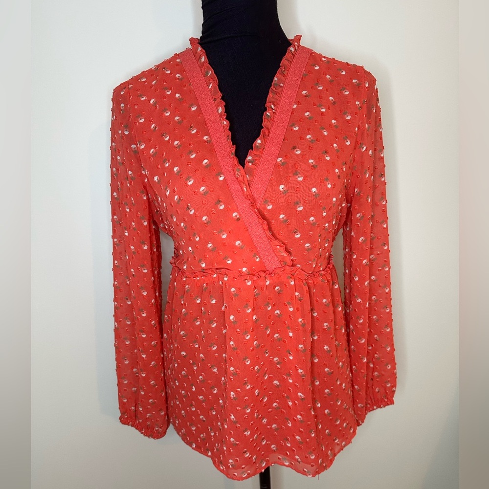 Matilda Jane Coral Red Floral Wrap Blouse